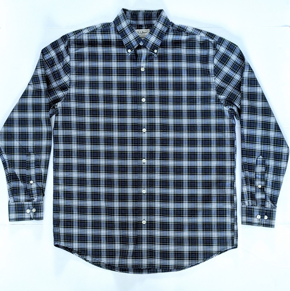 L.L.Bean Traditional Fit Casual Plaid Blue, Green, Yellow Button Down Shirt NWOT